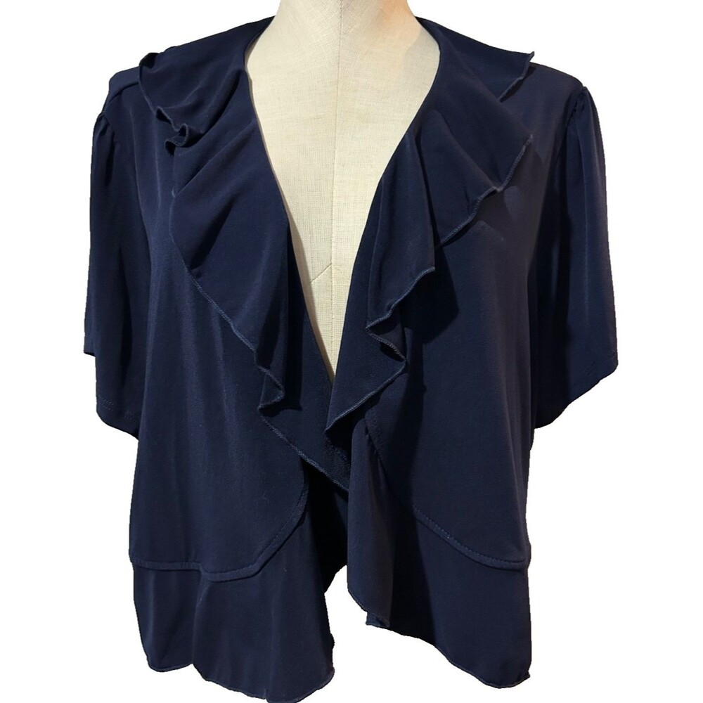 BEA Classic Vintage Women's Short Sleeve Knit Ruffle Evening Jacket size 2X Navy